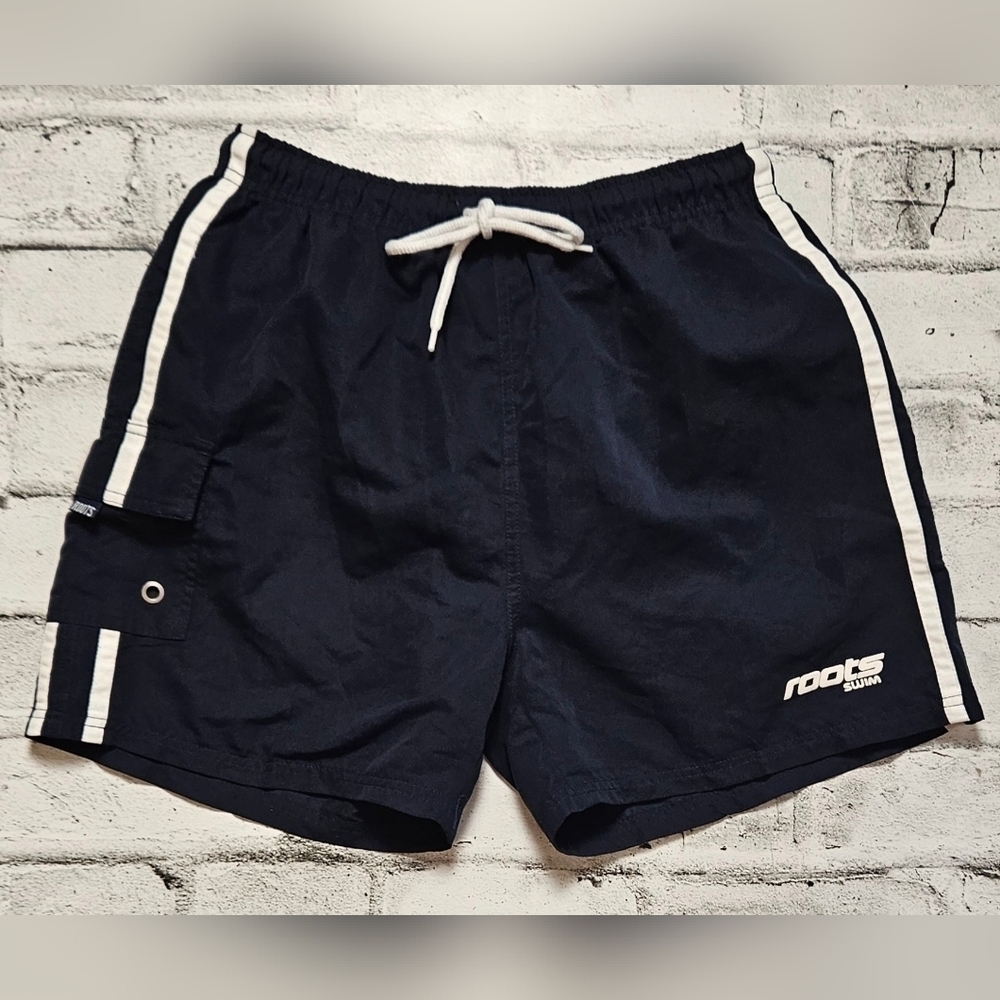 Roots Navy Swim Trunks Mens Small Drawstring Board Shorts 4 Inseam